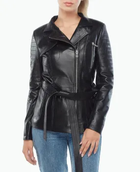 Womens Black Leather Motorcycle Jacket