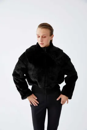 Women's Coat with Feather Detail Black