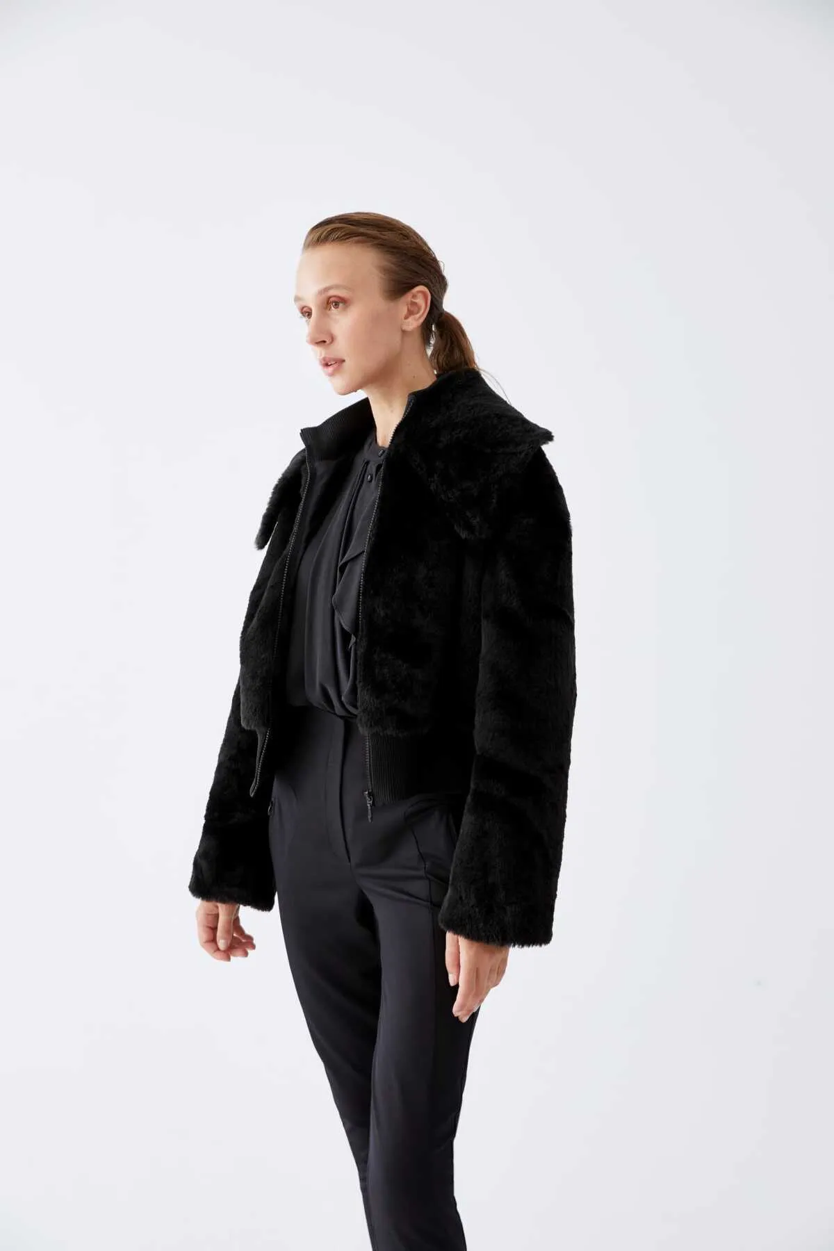 Women's Coat with Feather Detail Black