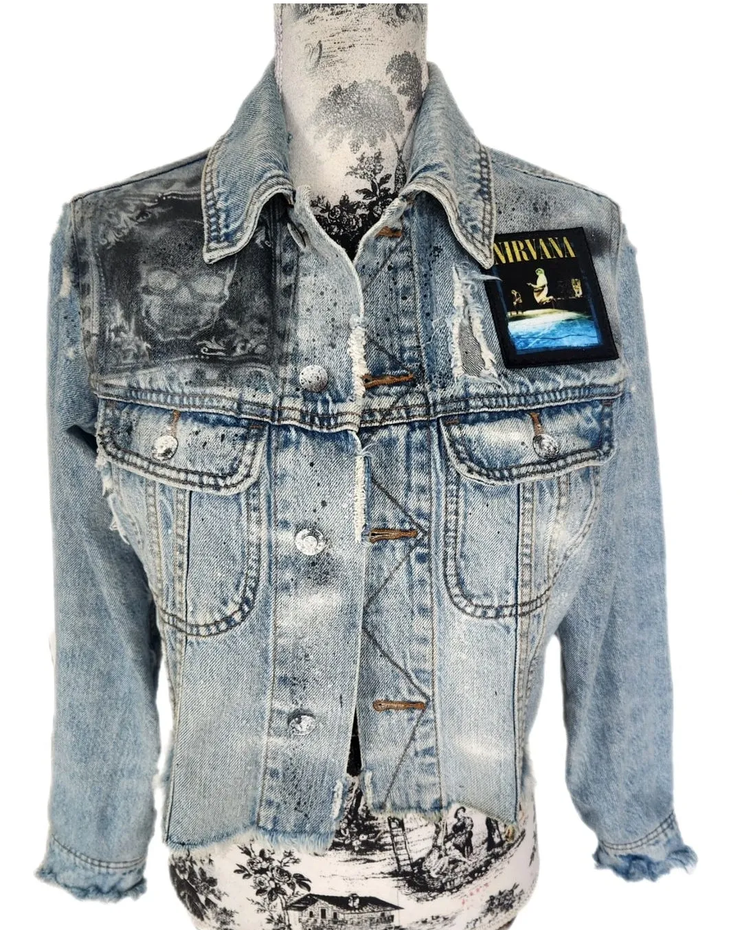 Womens cropped denim Grunge rock jacket- size Small CLEARANCE!