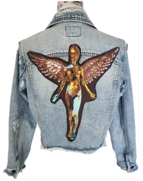 Womens cropped denim Grunge rock jacket- size Small CLEARANCE!