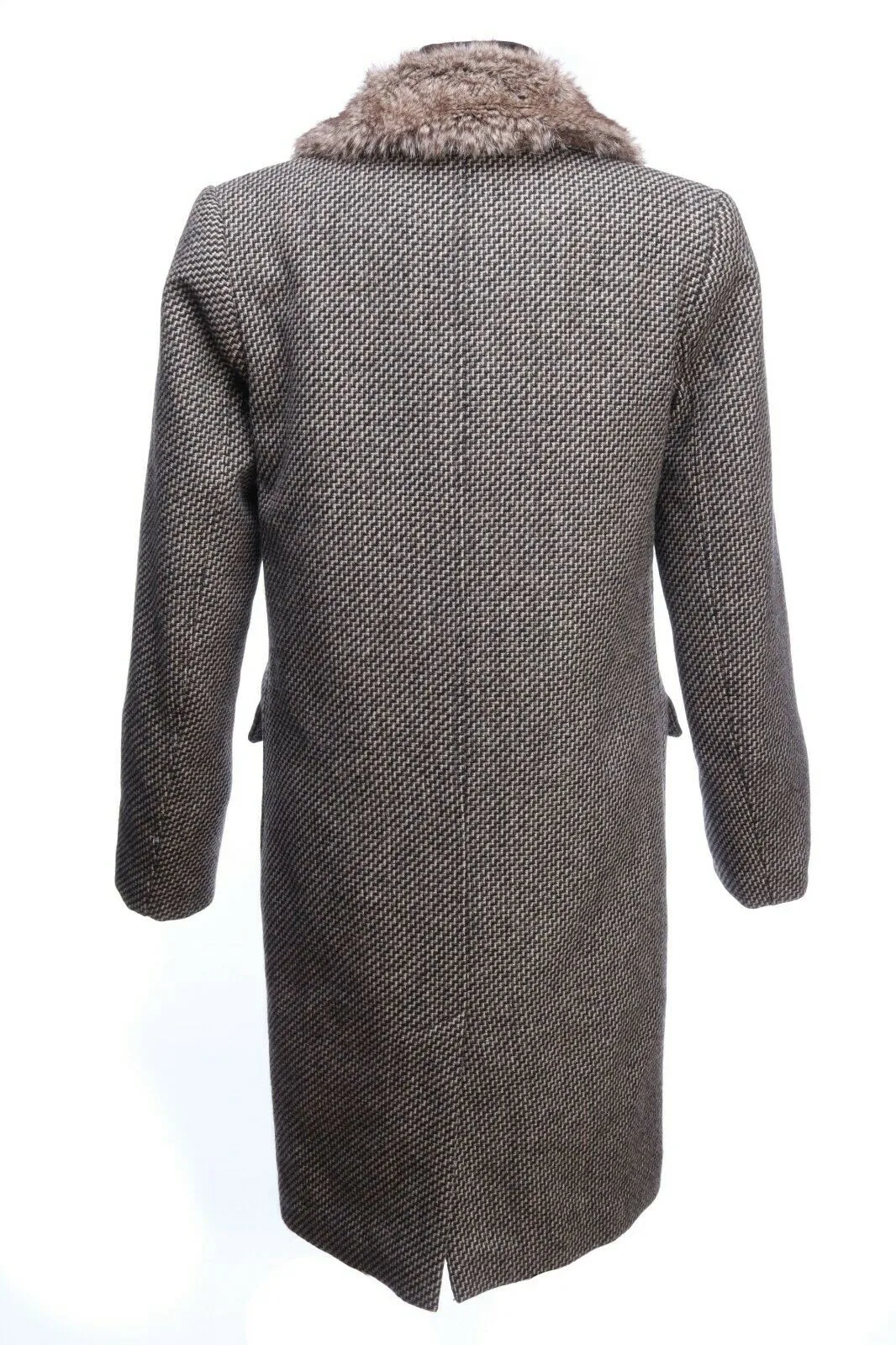 Women's GANT Grey Wool Zig Zag Faux Fur Mid-Length Coat Overcoat Size s