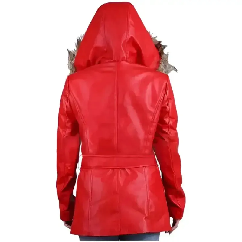 Women's Goldie Hawn Christmas Coat – Faux Fur Hood & Festive Style