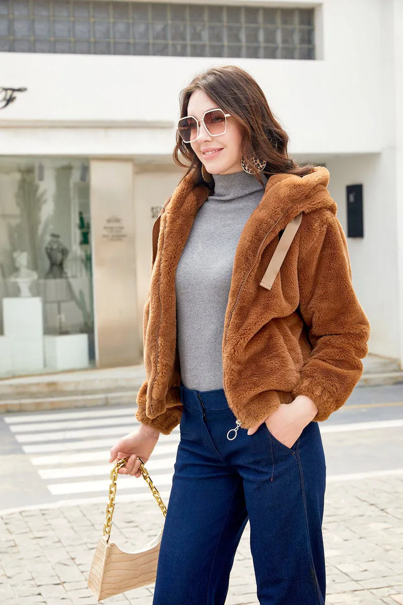 Women's Hooded Faux Fur Jacket