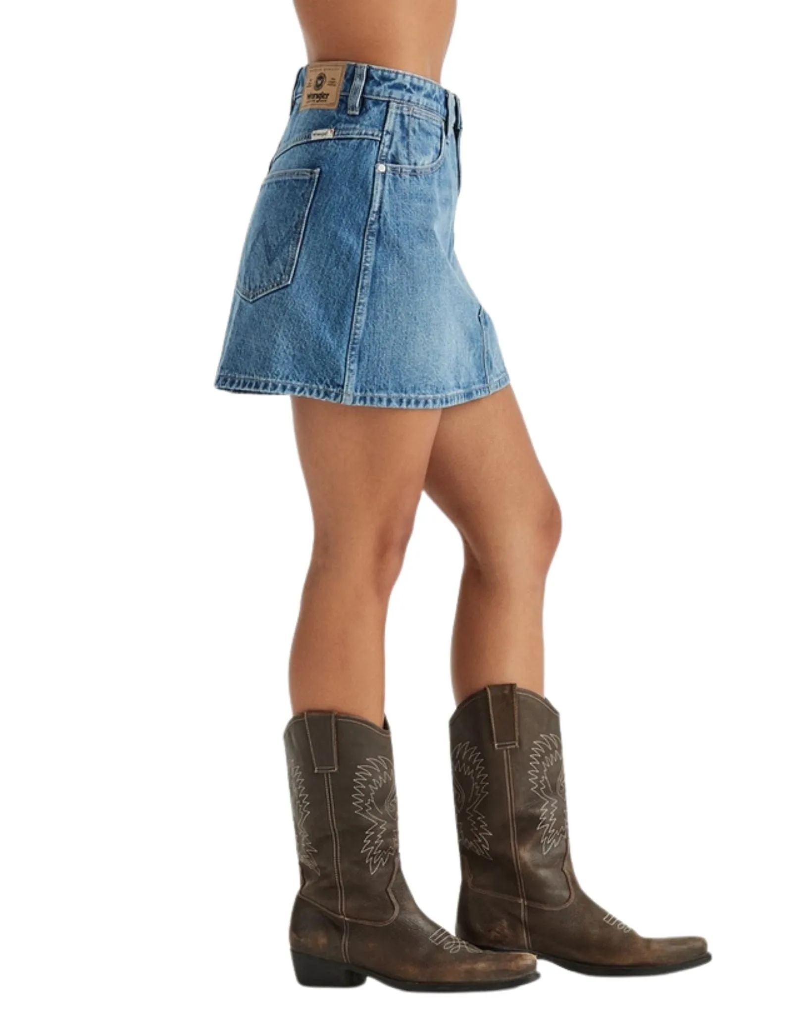 Womens Repair Mini Skirt - Mid Days Indigo