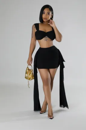 Women's Stunning Crop Top Sheer Draped Heart Breaker Black Mini Skirt Set