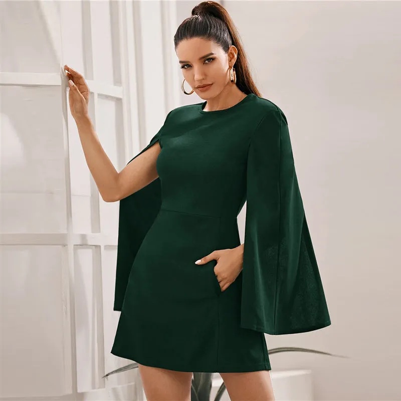 Women's Summer Polyester O-Neck A-Line Short Dress