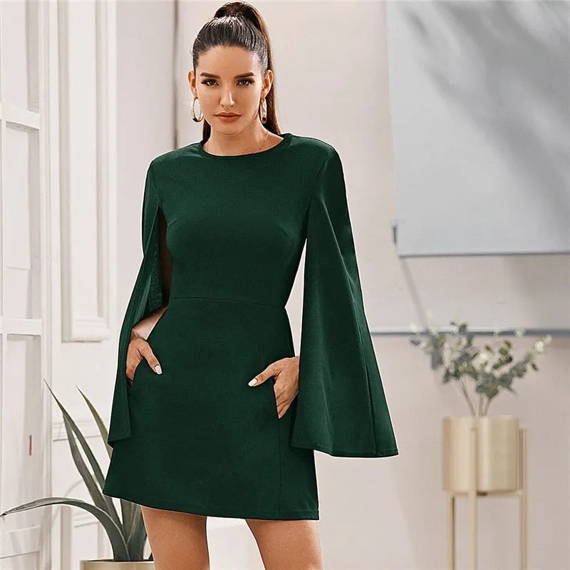 Women's Summer Polyester O-Neck A-Line Short Dress
