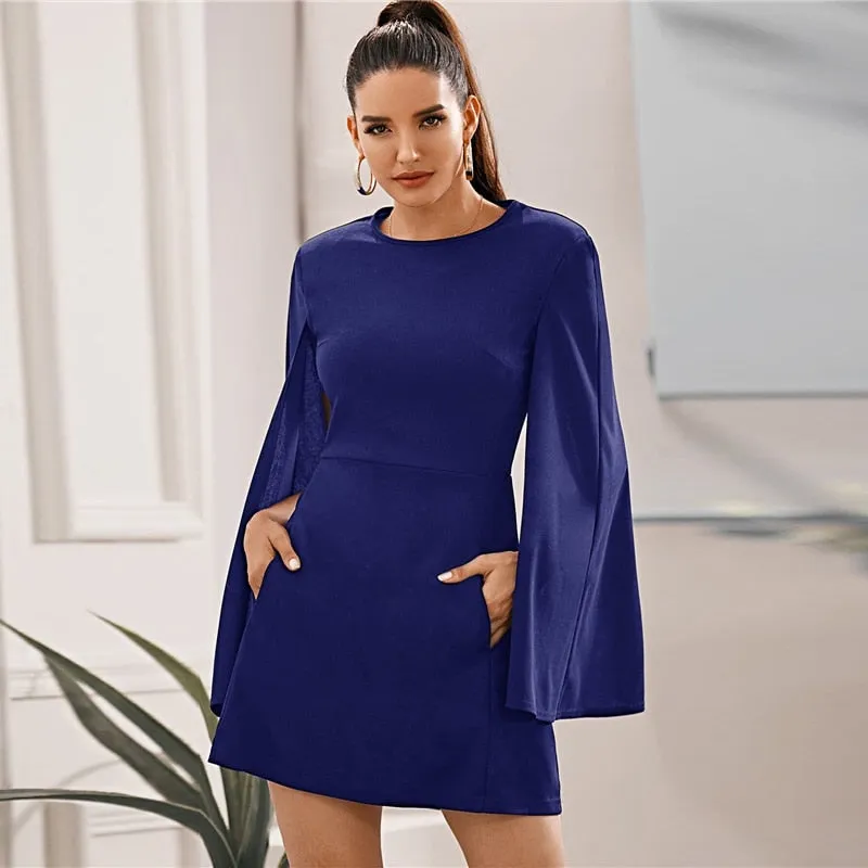 Women's Summer Polyester O-Neck A-Line Short Dress