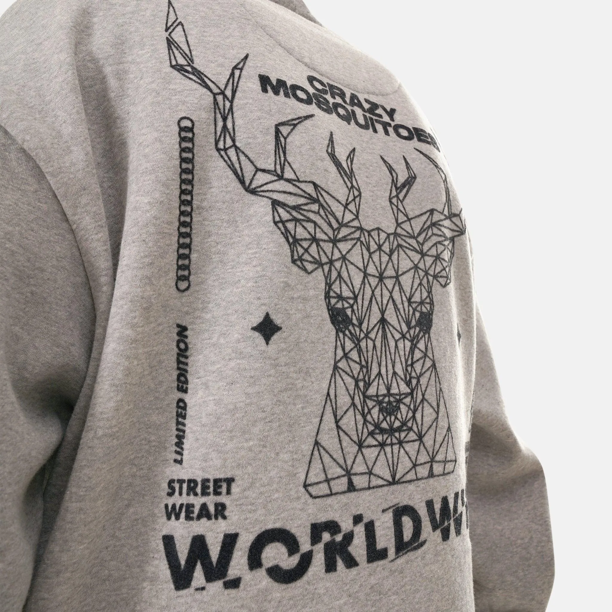 Worldwide Long Fleece Hoodie in Grey Melange