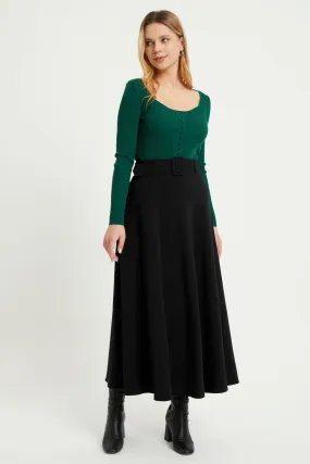ZRF Women Belted Flared Skirt - Black - Park Ridge